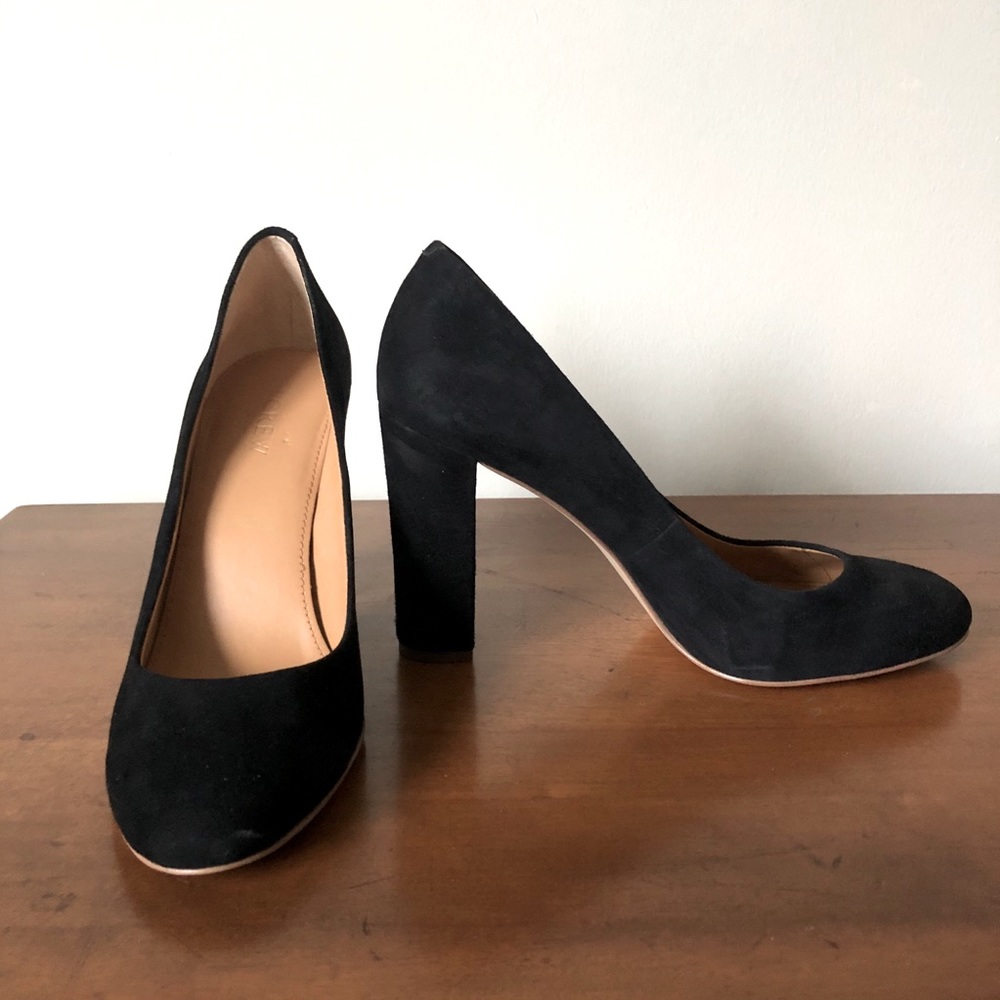J.Crew Black suede pumps 9 block heel